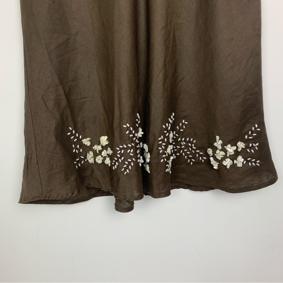 Anne Carson Brown Linen A-Line Skirt Embroidered - Picture 6 of 8